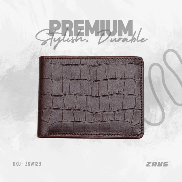 ZAYS Premium Handcrafted Crocodile Embossed Leather Bifold Wallet for Men